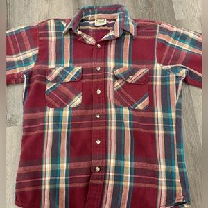 Men’s Vintage Five Brother Maroon & Turquoise Flannel Size Medium